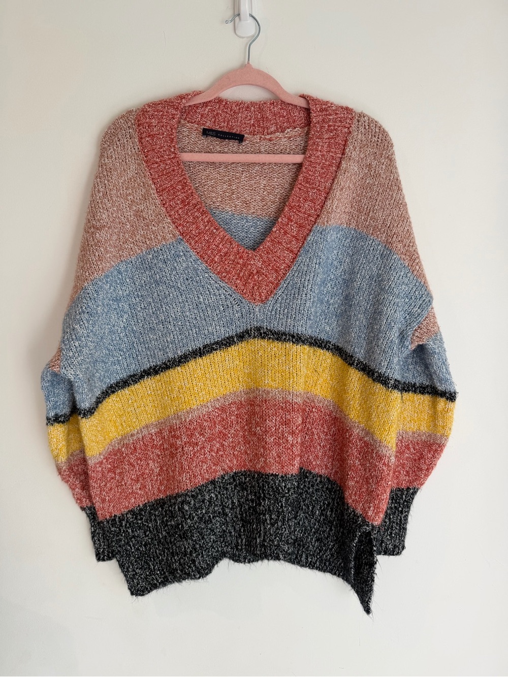 Marks & Spencer V-Neck Striped Sweater in Pink, Blue, Yellow, Black - Picture 2 of 4